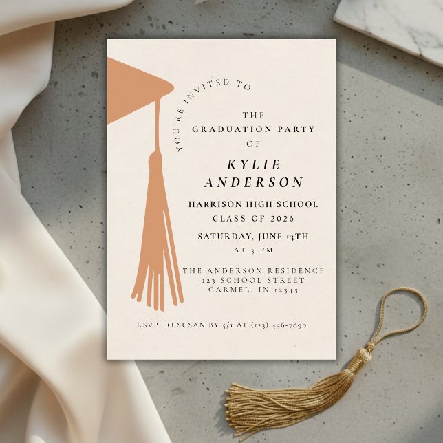 Orange Tassel Gymnasieexamen Firande Inbjudningar (Orange Tassel High School Graduation Party Invitation)