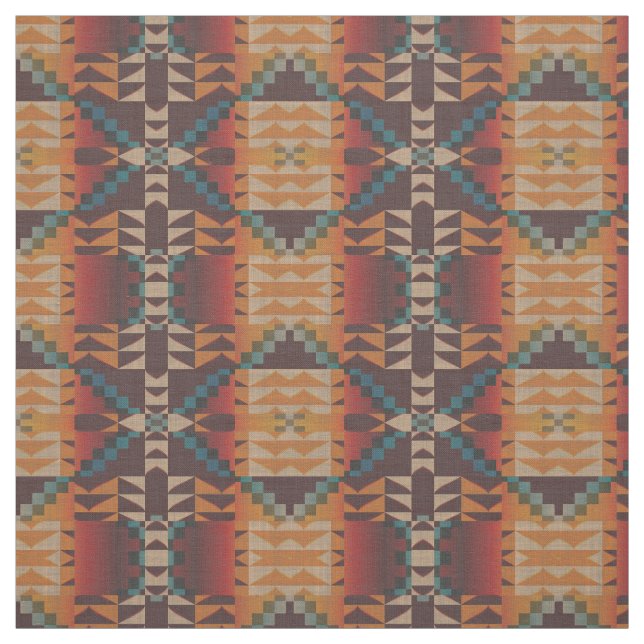 Orange Taupe Brown Red Teal Blue Ethnic look Tyg (Provkarta)