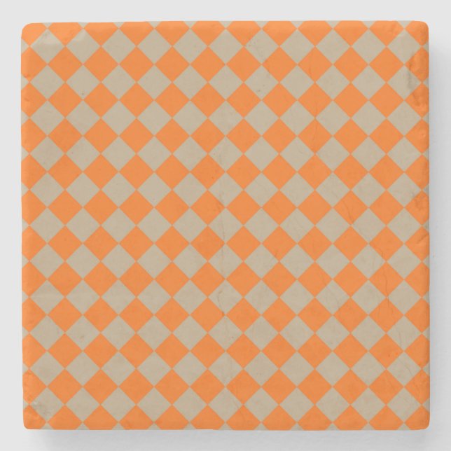 Orange Taupe Checker Diamond Pattern Stenunderlägg (Framsidan)