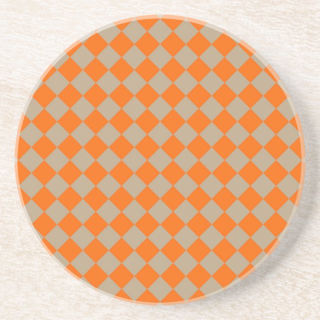 Orange Taupe Checker Diamond Pattern Underlägg (Framsidan)