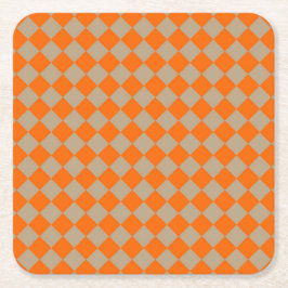 Orange Taupe Checker Diamond Pattern Underlägg Papper Kvadrat