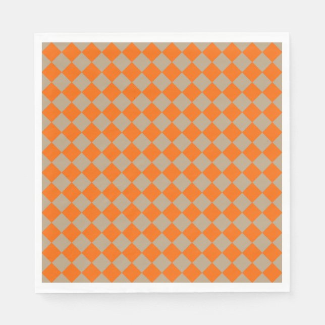 Orange Taupe Rutigt Diamantmönster Pappersservett (Framsidan)