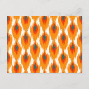 Orange Teal Abstrakt Tribal Ikat Diamond Mönster Vykort