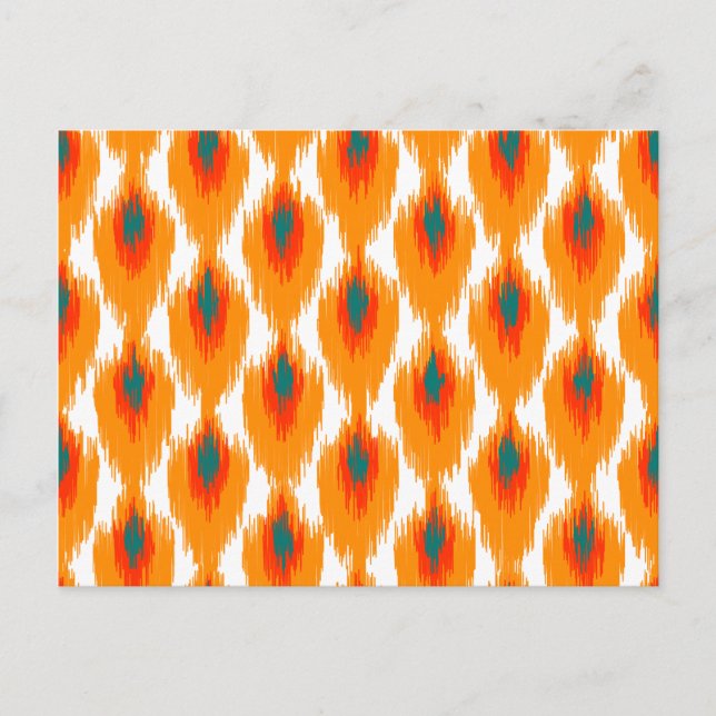 Orange Teal Abstrakt Tribal Ikat Diamond Mönster Vykort (Framsida)