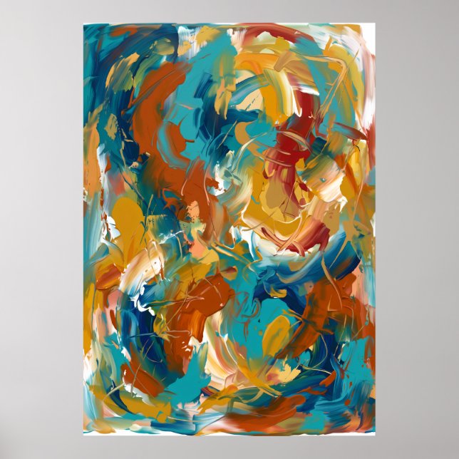 Orange Teal Abstrakt Virvel Affisch (Framsidan)