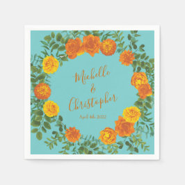 Orange Teal Aqua Peony & Ro Blommigt Bröllop Pappersservett