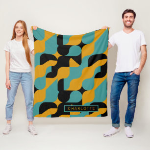 Orange Teal Black Mönster Personlig Fleecefilt