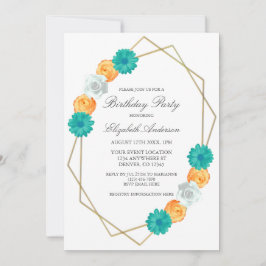 Orange Teal Blommigt Geometric Birthday Inbjudningar