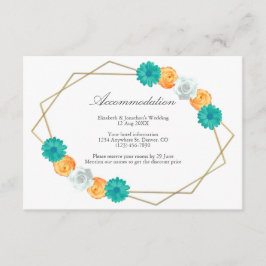 Orange Teal Blommigt Geometric Bröllop-logi Tilläggskort
