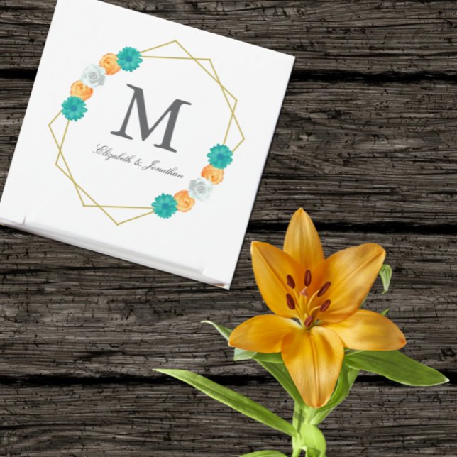 Orange Teal Blommigt Geometric Bröllop Presentaskar (Skapare uppladdad)