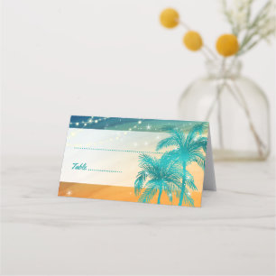 Orange Teal Blue Bröllop Handflatan Träd Place Car Placeringskort