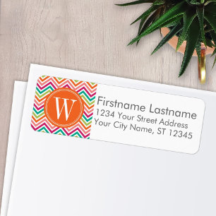 Orange Teal Chevron - Monogram Returadress Etikett