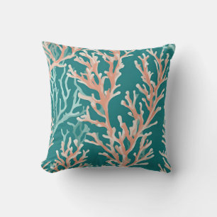 Orange Teal Coral Ocean Nautical Beach Design Kudde