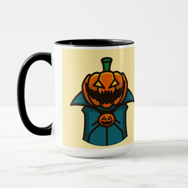 Orange Teal Flat Design Pumpkin Vampire Halloween Mugg (Vänster)