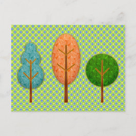 Orange Teal Grönt Träd med Modern Polka Dot Vykort