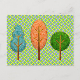 Orange Teal Grönt Träd med Modern Polka Dot Vykort