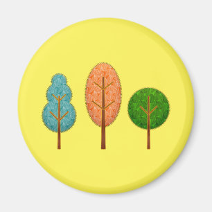 Orange Teal Grönt Träd med slitning Gult Magnet