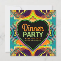Orange Teal Groovy Hippie Bohemian Thmet Party