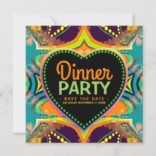 Orange Teal Groovy Hippie Bohemian Thmet Party Spara Datumet