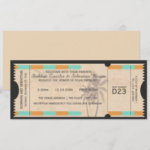 Orange Teal Handflatan Träd-boardingpass Bröllop B Inbjudningar