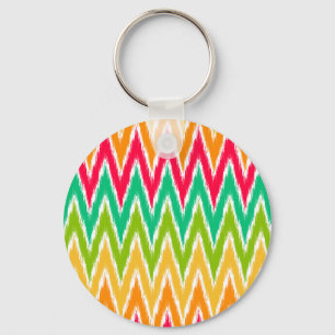 Orange Teal Ikat Chevron Zig Zag Rand Mönster Nyckelring