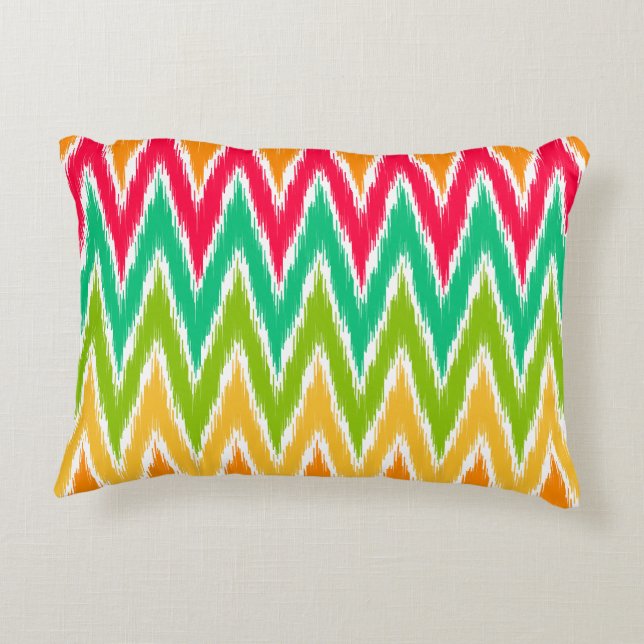 Orange Teal Ikat Chevron Zig Zag Rand Mönster Prydnadskudde (Baksidan)