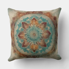 Orange Teal Red Mandala Skriv ut Kudde
