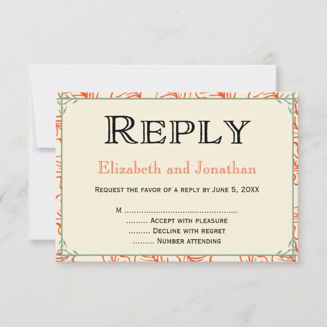 Orange & Teal Rustic Bröllop Reply OSA kort (Framsida)
