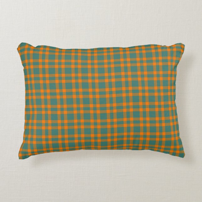 Orange Teal-rutigt Mönster Prydnadskudde (Framsidan)