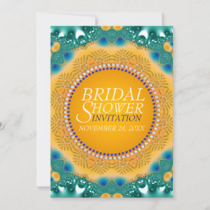Orange Teal Satin Glitter Bröllopsfestinladningar Inbjudningar