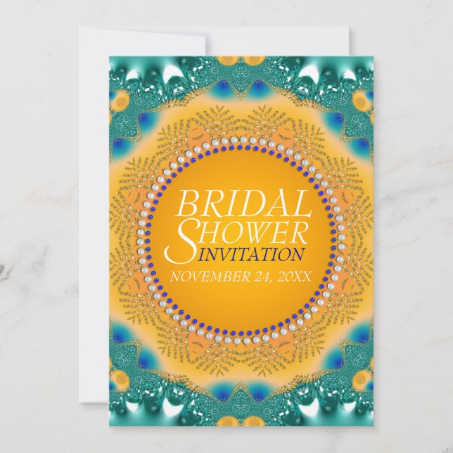 Orange Teal Satin Glitter Bröllopsfestinladningar Inbjudningar (Framsida)