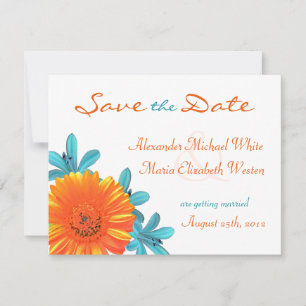 Orange & Teal Sommar Blomma Spara Datum Datumet