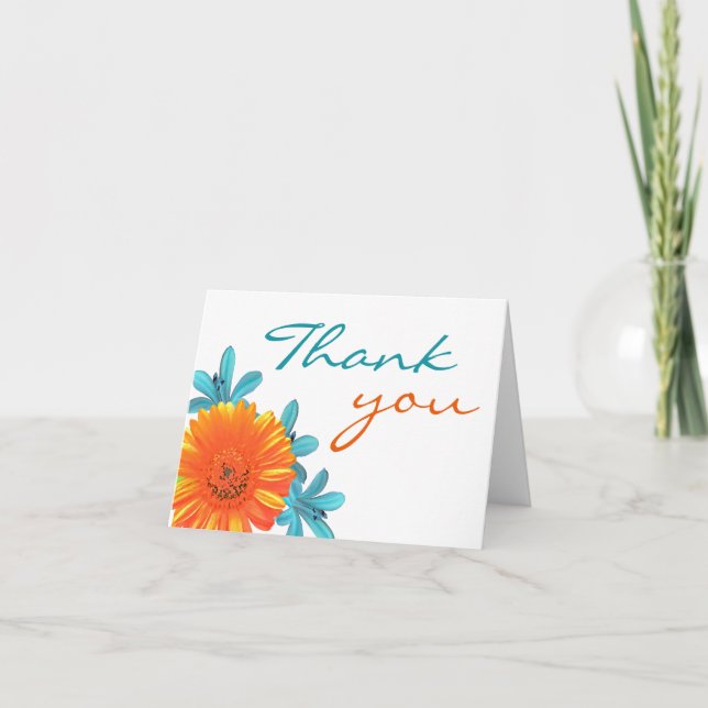 Orange & Teal Sommar Blomma Tacksamhetskort Tack Kort (Framsida)