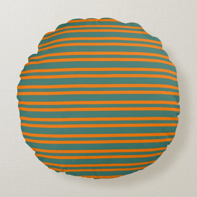 Orange Teal Stripes Seamless Pattern Rund Kudde (Framsidan)