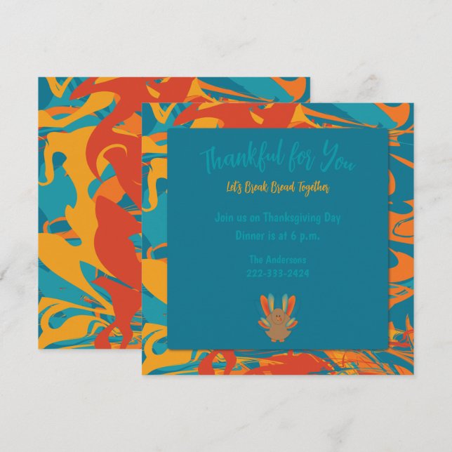Orange & Teal Thanksgiving-inbjudan Julkort (Fram/baksida)