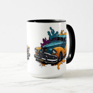 Orange & Teal Vintage Paint Splat Bil Mugg