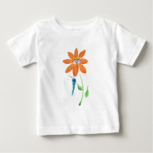 Orange Tecknad blomma med Ansikte T-shirt