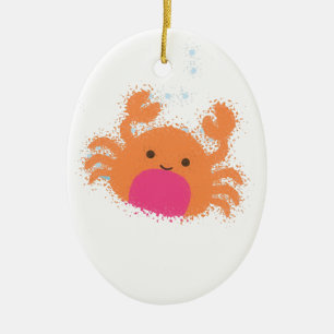 Orange Tecknad Crab Julgransprydnad Keramik