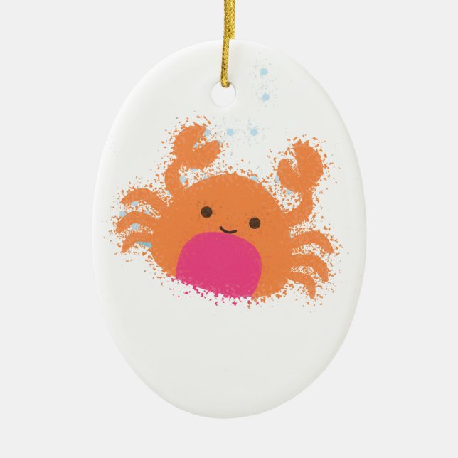Orange Tecknad Crab Julgransprydnad Keramik (Framsidan)