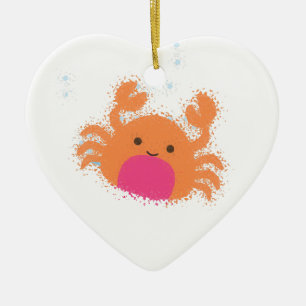 Orange Tecknad Crab Julgransprydnad Keramik