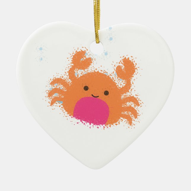 Orange Tecknad Crab Julgransprydnad Keramik (Framsidan)