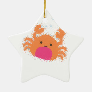 Orange Tecknad Crab Julgransprydnad Keramik