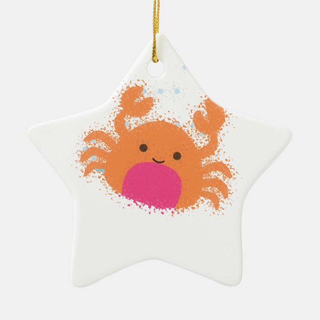Orange Tecknad Crab Julgransprydnad Keramik (Framsidan)