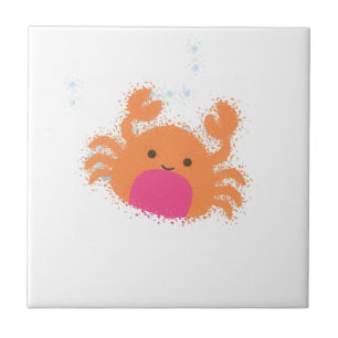 Orange Tecknad Crab Kakelplatta