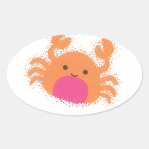 Orange Tecknad Crab Ovalt Klistermärke