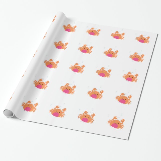 Orange Tecknad Crab Presentpapper (Utrullad)