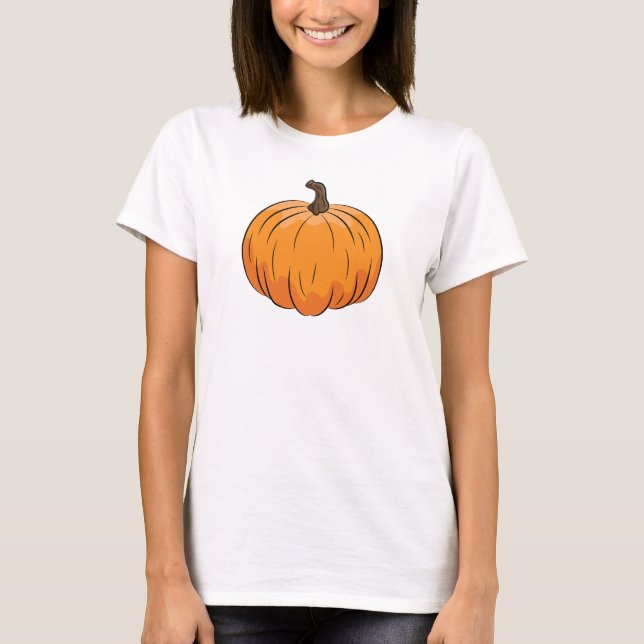 Orange Tecknad Pumpa Illustration T Shirt (Framsida)