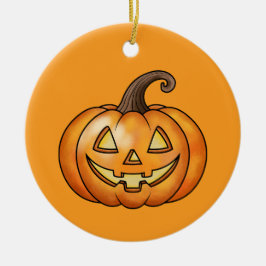 Orange Tecknad Pumpa Med Anpassad Text Halloween Julgransprydnad Keramik