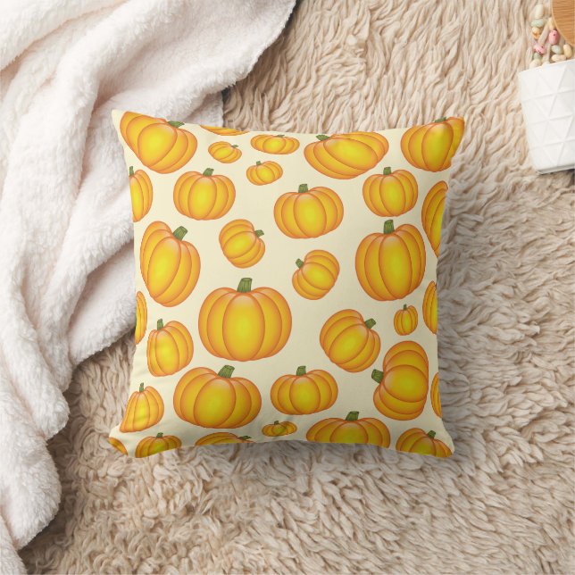 Orange Tecknad Pumpamönster Kudde (Filt)