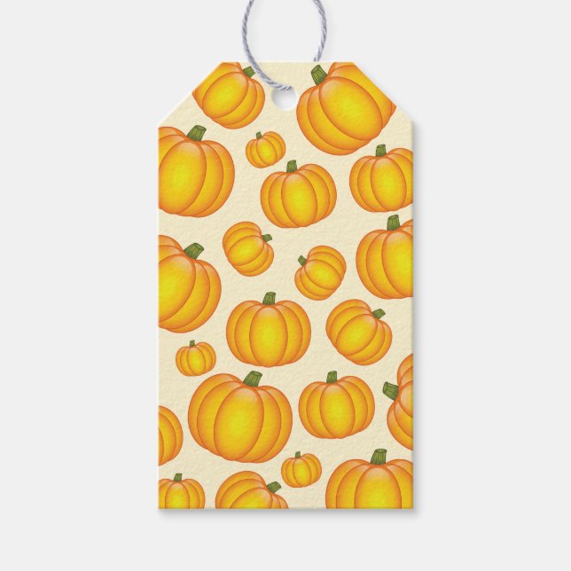 Orange Tecknad Pumpamönster Presentetikett (Framsidan)